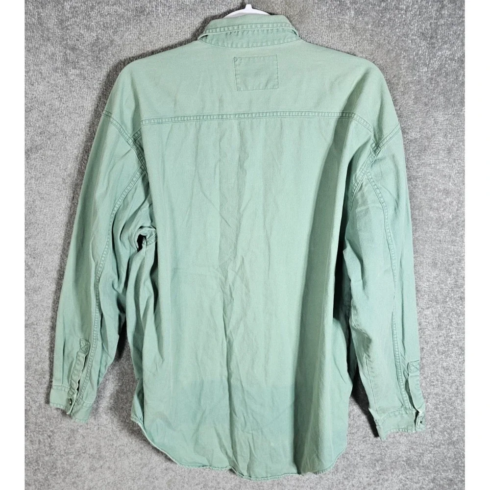 Vintage Levis Denim Button Up Shirt Mens Large Green Cotton Pockets Long Sleeve‎